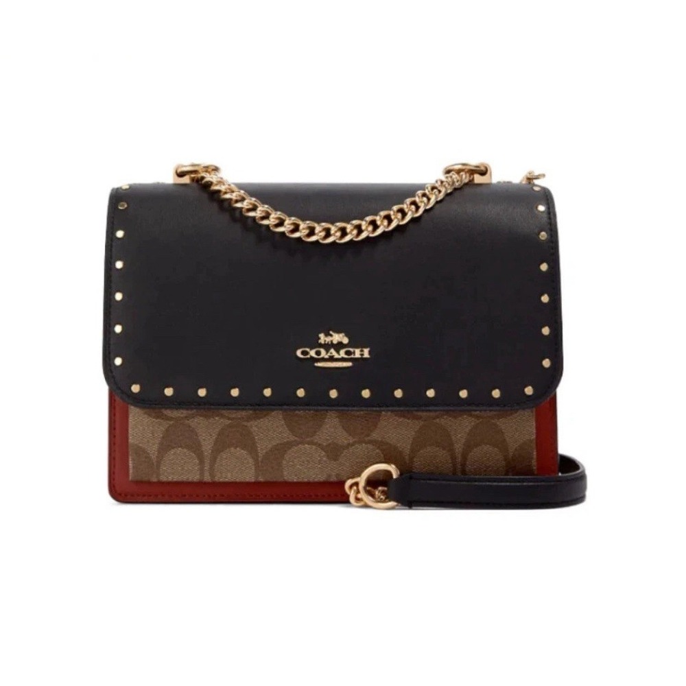 COACH Klare Leather Crossbody Bag Multi-Color Signature Studded Snake Print WOC‎